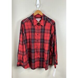 Foxcroft NWT Womens Sz 18 Button Up Red Tartan Plaid Long‎ Sleeve Collared Shirt